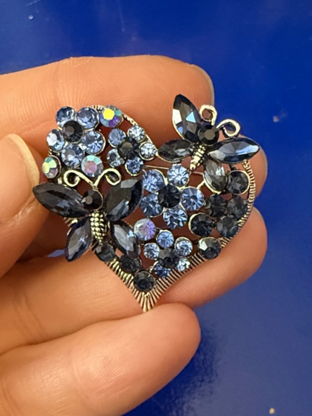 Blue Crystal Heart Brooch - Women's Jewelry
